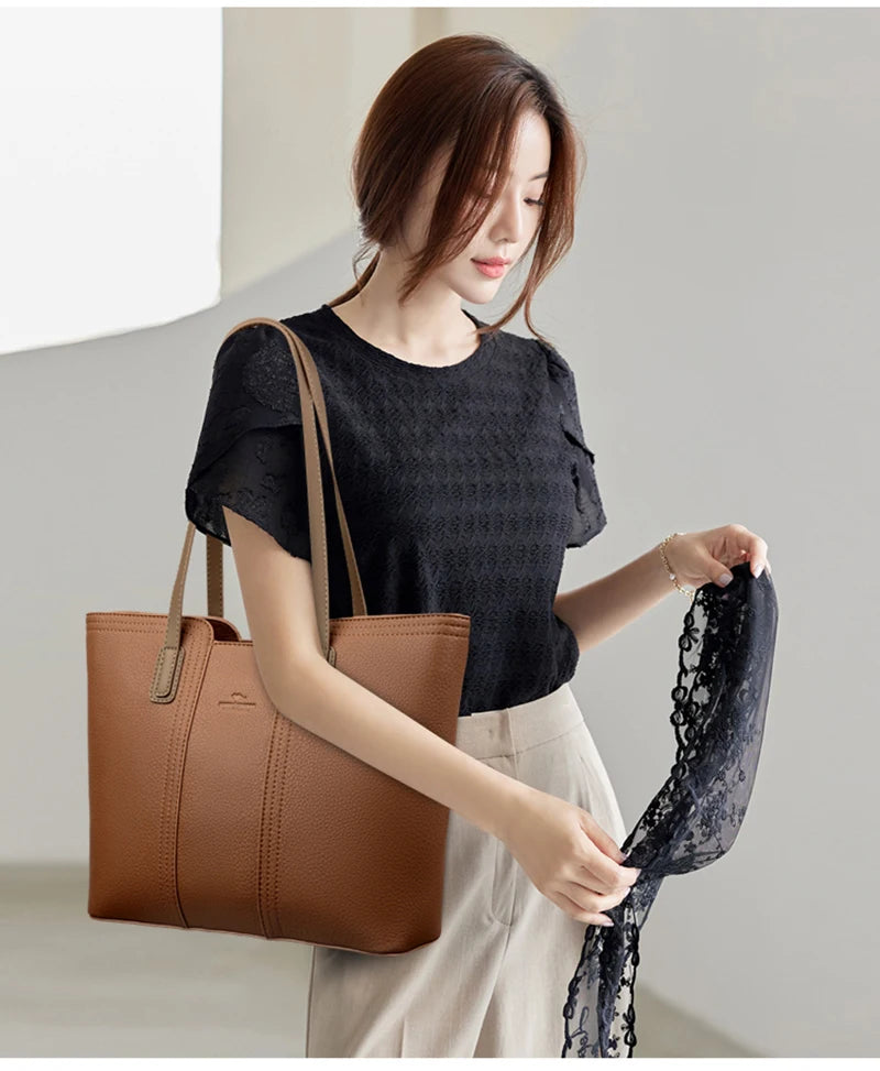 Designer Soft Leather Bucket Tote
