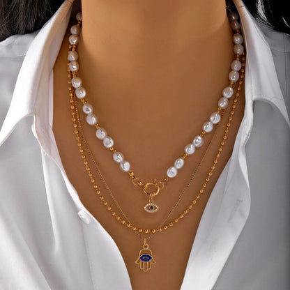 Multilayer Evil Eye Pearl Necklace