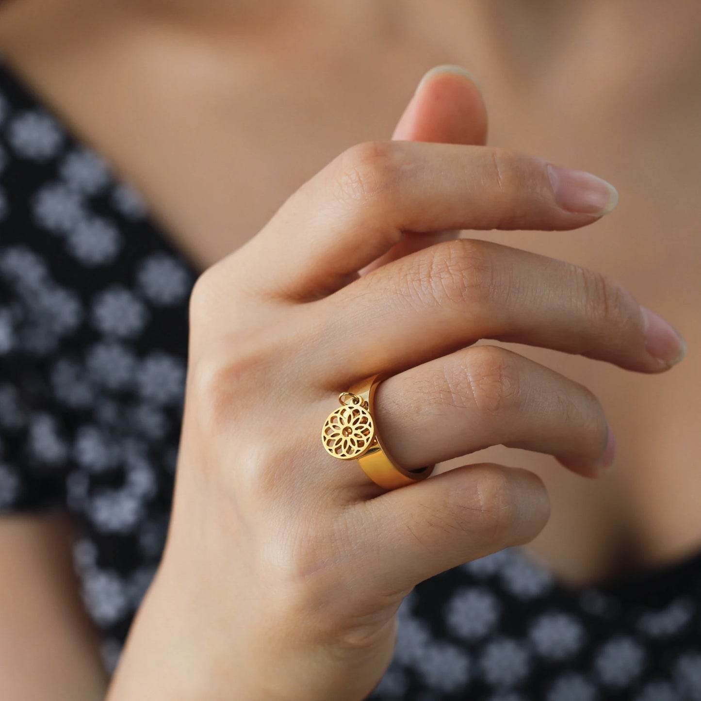 Minimalist Floral Stainless Steel Ring