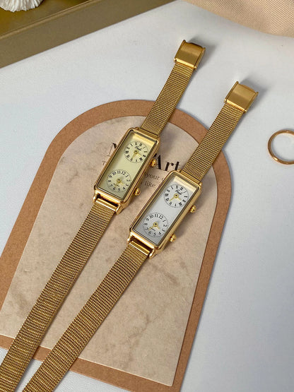Dual-Movement Retro Square Quartz Watch