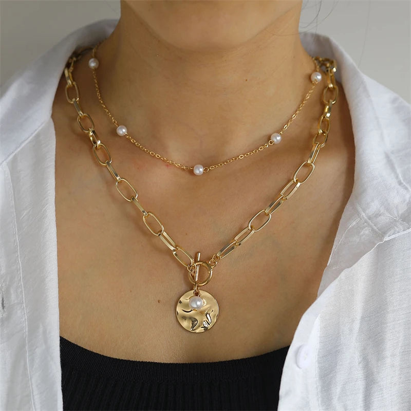 Multilayer Evil Eye Pearl Necklace