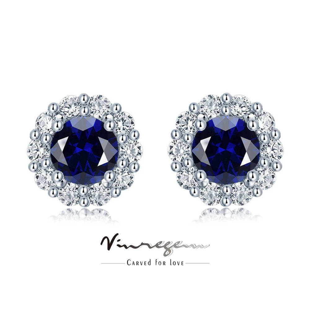 Round Cut Lab Sapphire Earrings