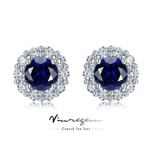 Round Cut Lab Sapphire Earrings