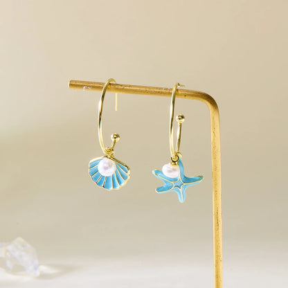 Enamel Starfish Holiday Shell Earrings