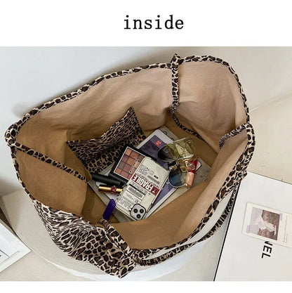Leopard Motif Canvas Statement Tote
