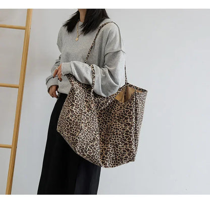 Leopard Motif Canvas Statement Tote