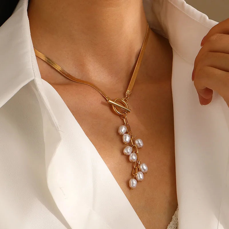 Pearl Tassel Snake Bone Necklace