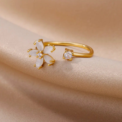 Aesthetic Opal Flower Stainless Ring