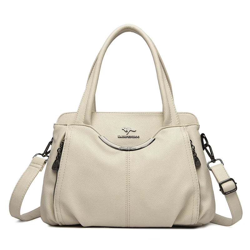 Multi-Pocket Soft Leather Designer Tote