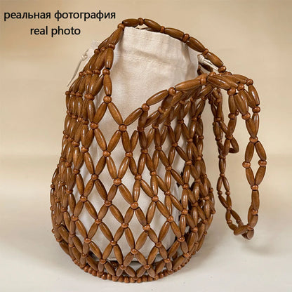 Hand-Beaded Exquisite Wooden Tote
