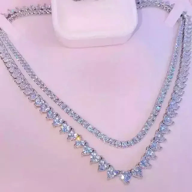 Bling Heart CZ Tennis Necklace