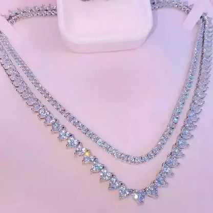Bling Heart CZ Tennis Necklace