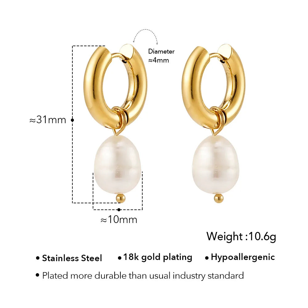 Removable Natural Pearl Hoop Earrings