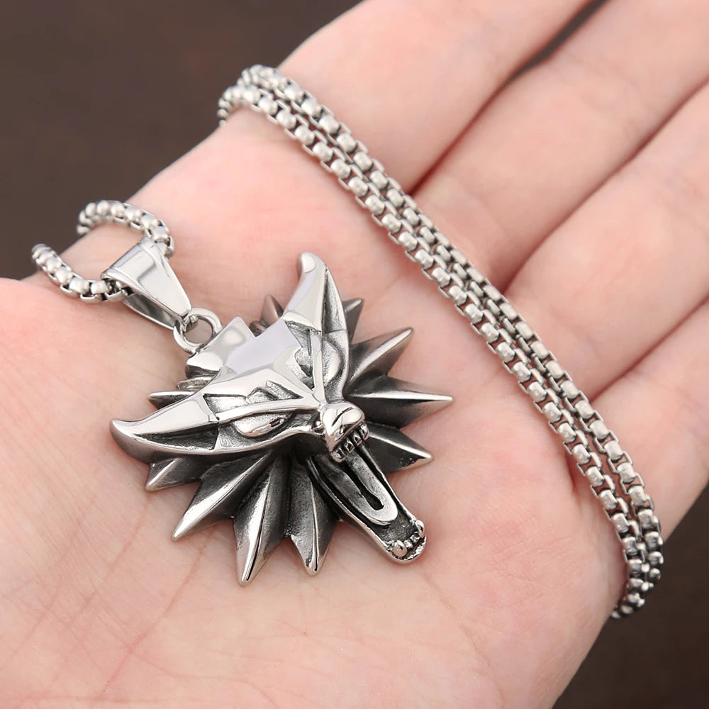 Viking Wolf Head Punk Necklace