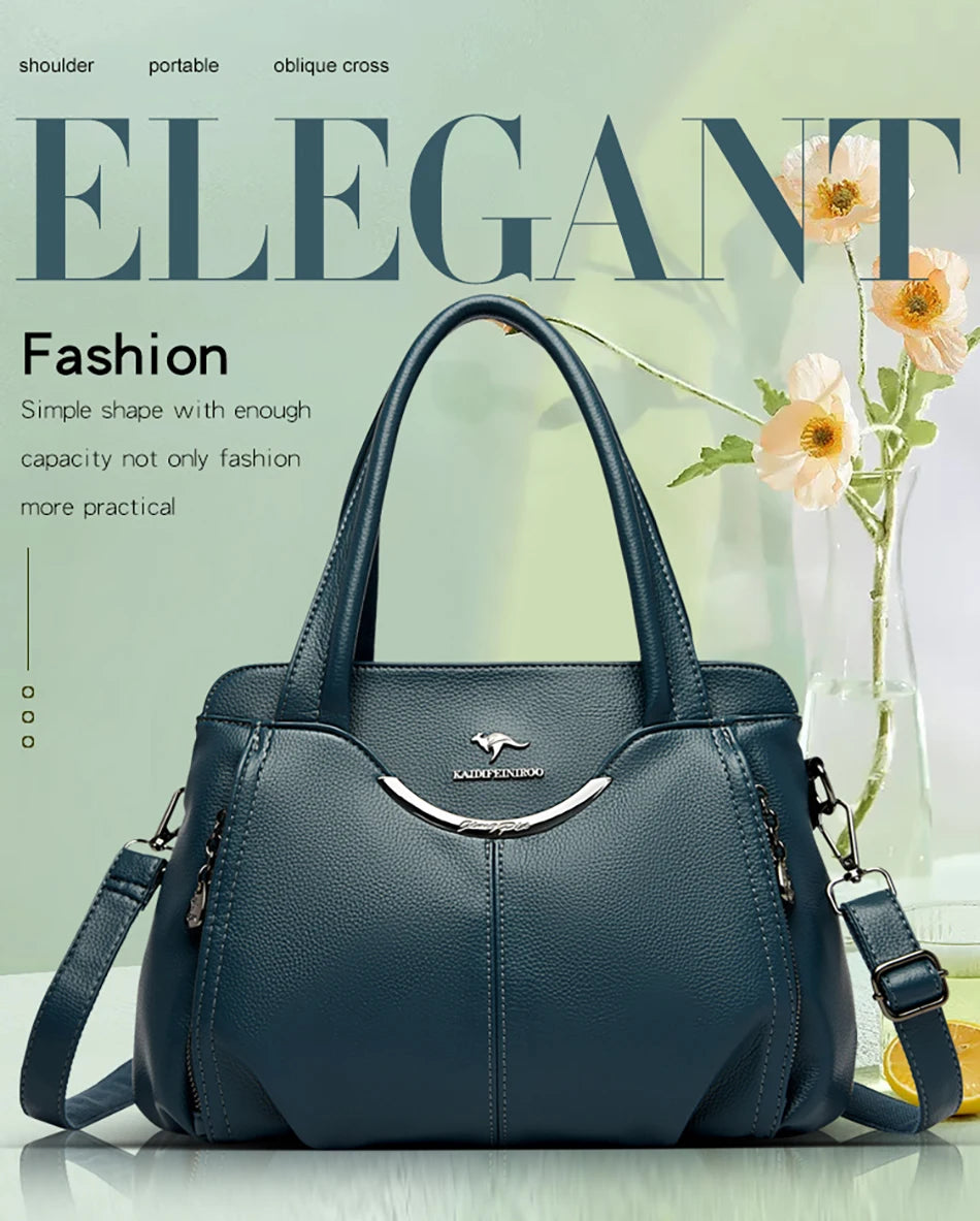 Multi-Pocket Soft Leather Designer Tote