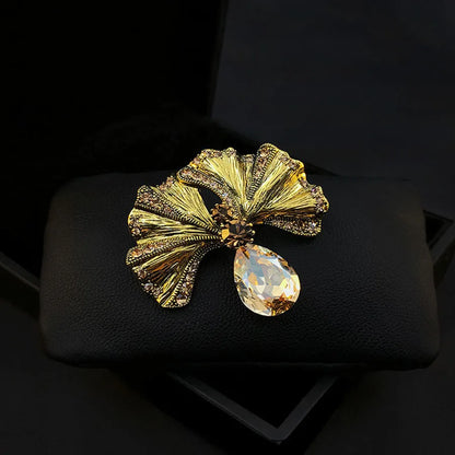 Rhinestone Ginkgo Crystal Office Brooch