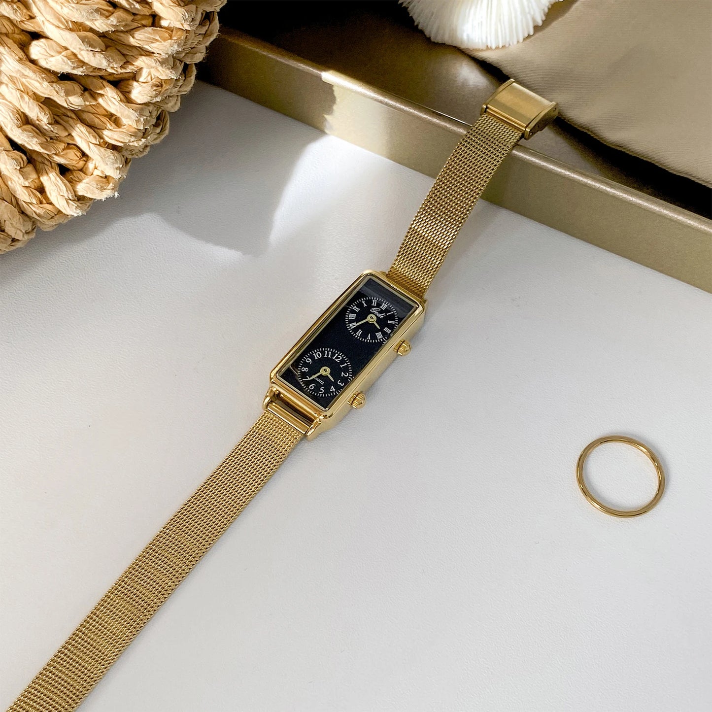 Dual-Movement Retro Square Timepiece