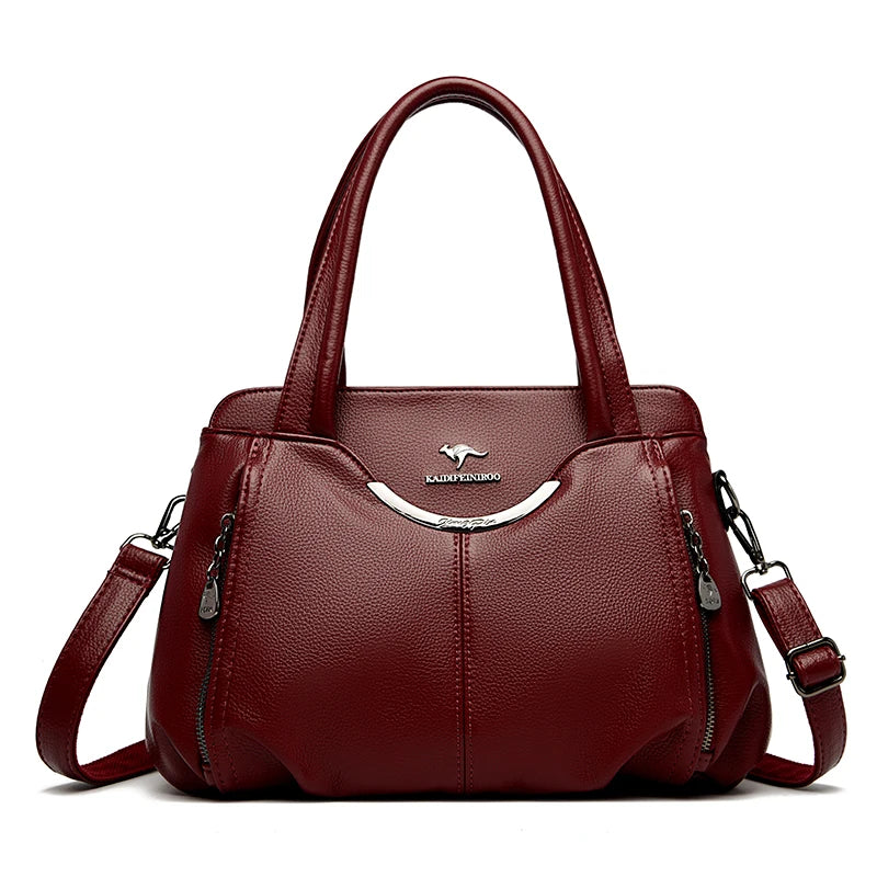 Multi-Pocket Soft Leather Designer Tote