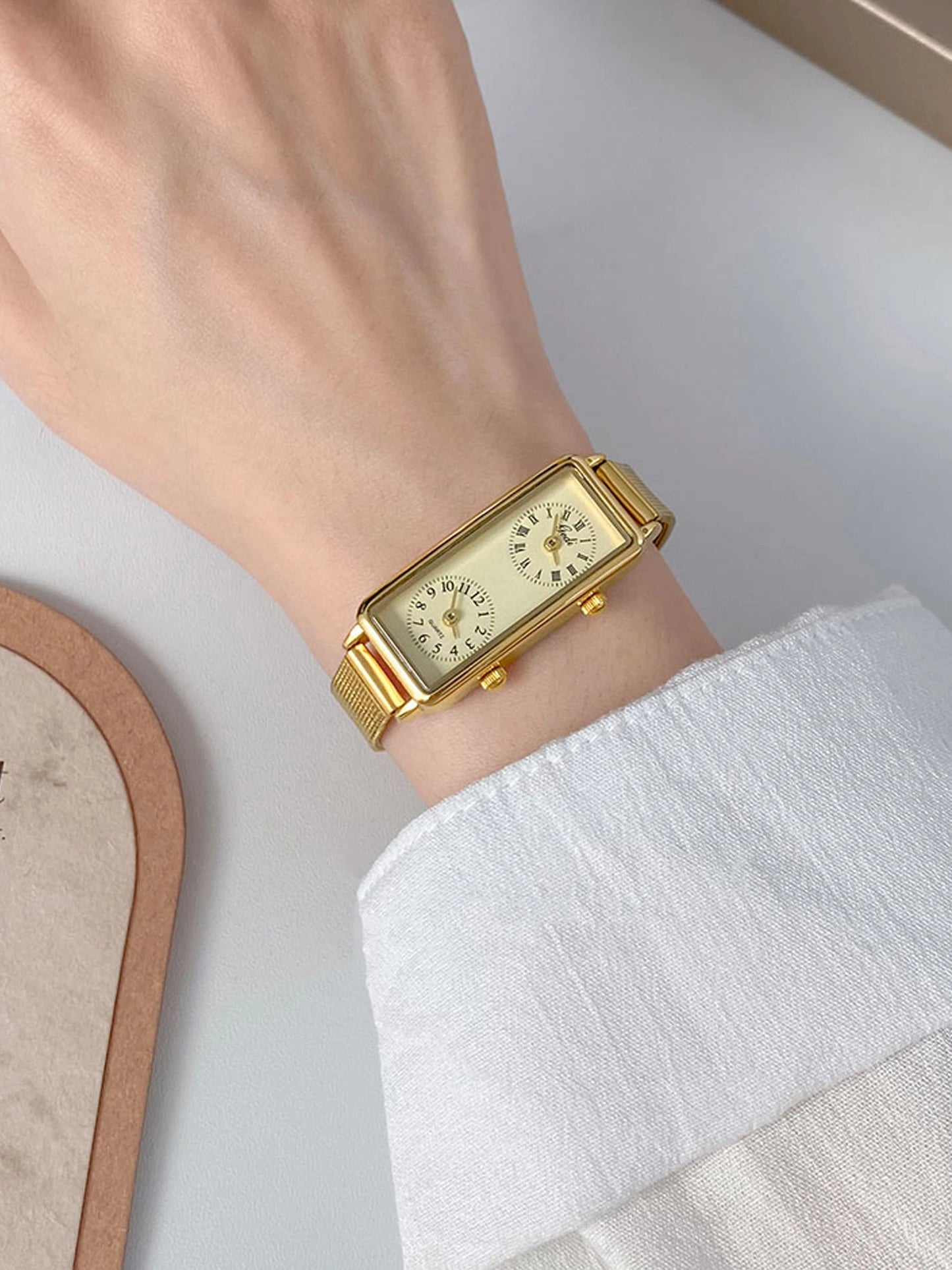 Dual-Movement Retro Square Timepiece