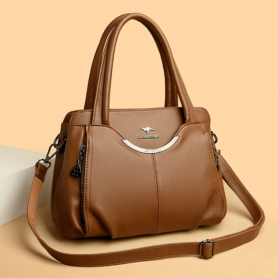 Multi-Pocket Soft Leather Designer Tote