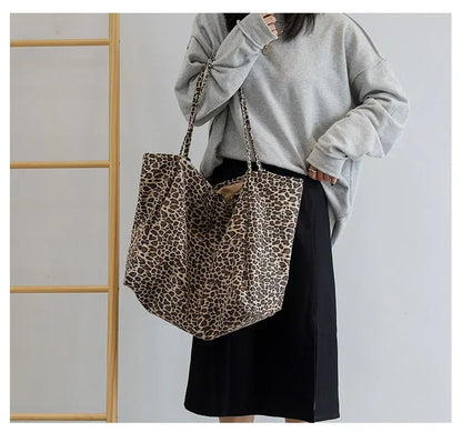 Leopard Motif Canvas Statement Tote
