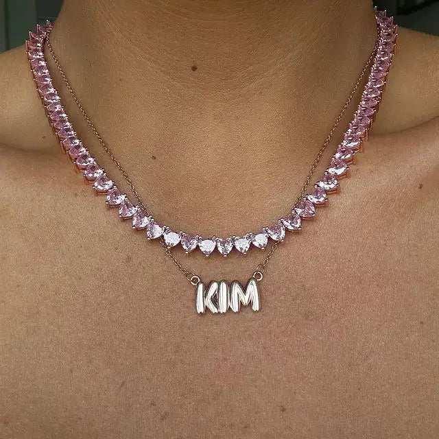 Bling Heart CZ Tennis Necklace