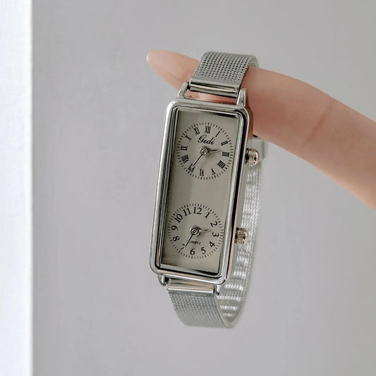 Dual-Movement Retro Square Timepiece