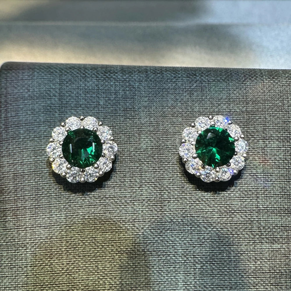 Round Cut Lab Sapphire Earrings
