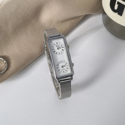 Dual-Movement Retro Square Quartz Watch