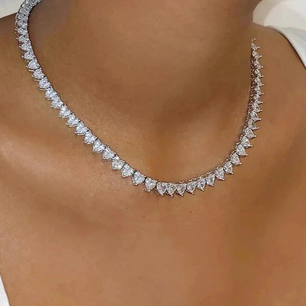 Bling Heart CZ Tennis Necklace