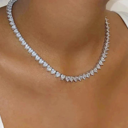 Bling Heart CZ Tennis Necklace