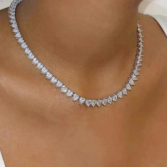 Bling Heart CZ Tennis Necklace