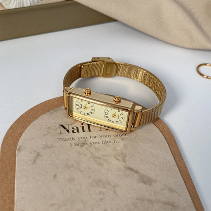 Dual-Movement Retro Square Timepiece