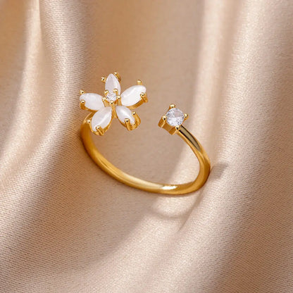 Aesthetic Opal Flower Stainless Ring
