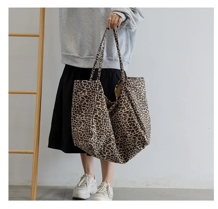 Leopard Motif Canvas Statement Tote