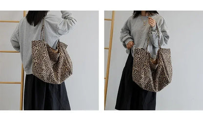 Leopard Motif Canvas Statement Tote