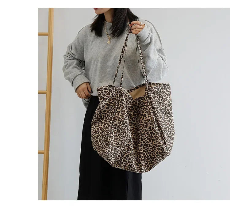 Leopard Motif Canvas Statement Tote