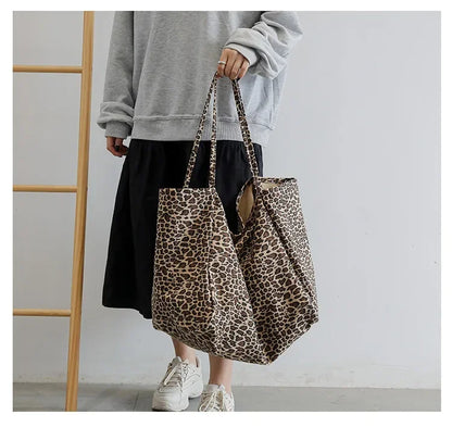 Leopard Motif Canvas Statement Tote