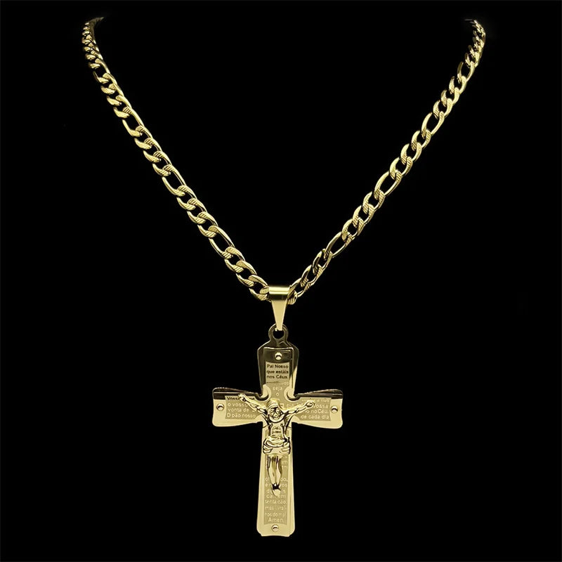 Gilded Bible Prayer Crucifix Necklace