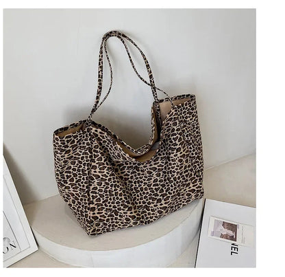 Leopard Motif Canvas Statement Tote
