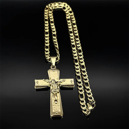 Gilded Bible Prayer Crucifix Necklace