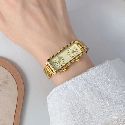 Dual-Movement Retro Square Timepiece