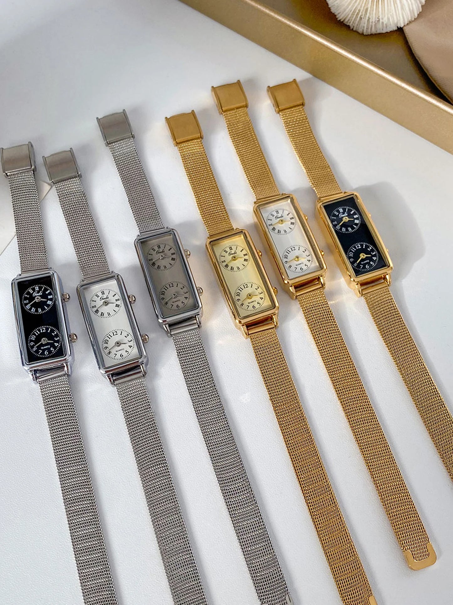 Dual-Movement Retro Square Quartz Watch