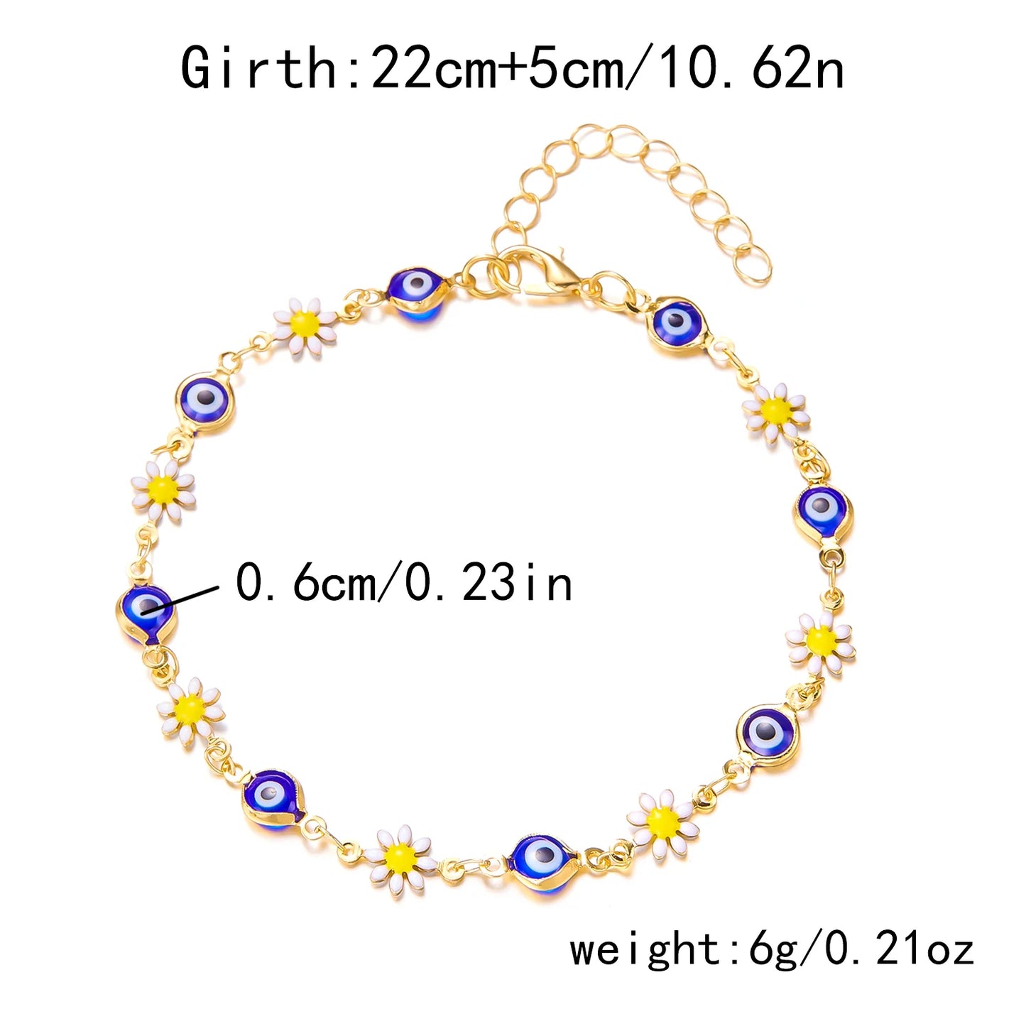 Enamel Daisy Evil Eye Anklet