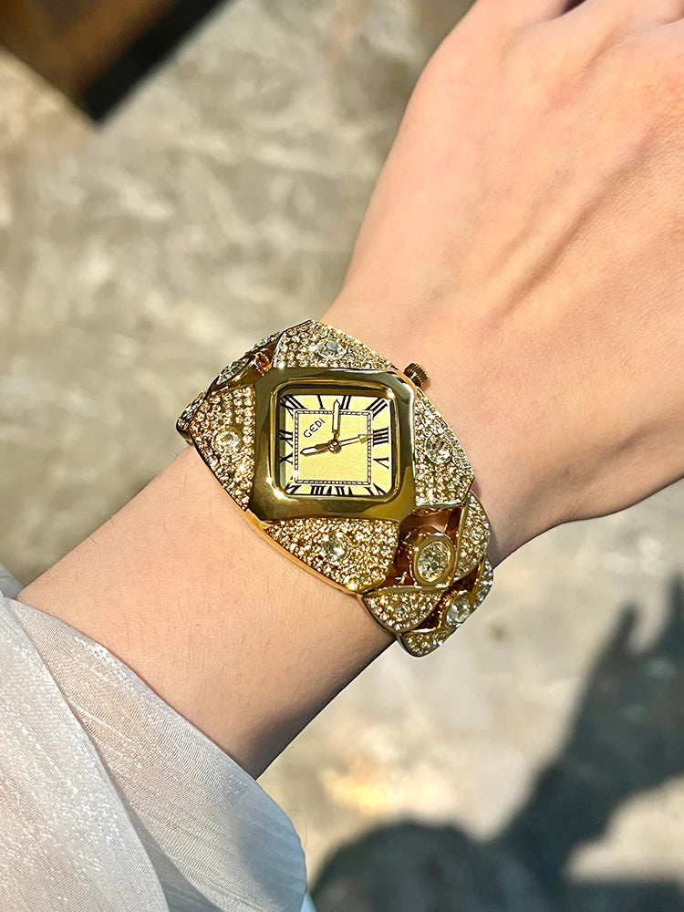Roman Full Diamond Inlaid Watch
