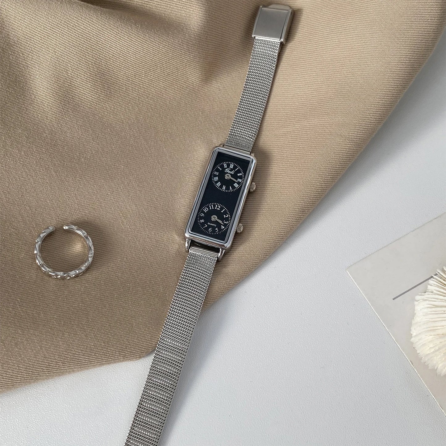 Dual-Movement Retro Square Quartz Watch