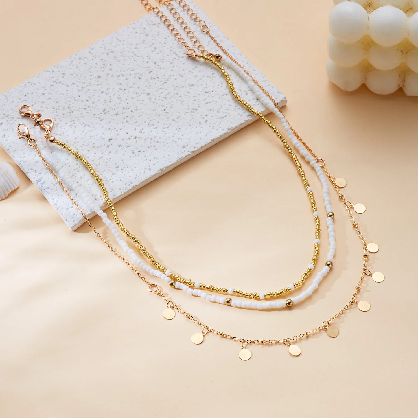 Bohemian Shell Polymer Bead Necklace