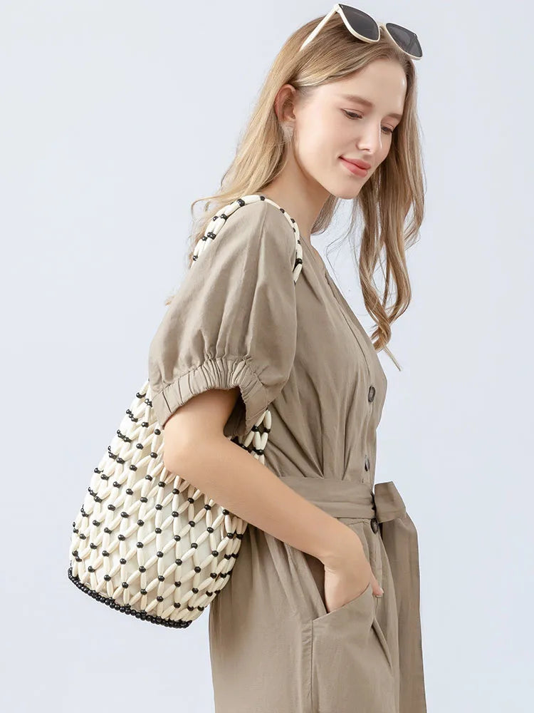 Hand-Beaded Exquisite Wooden Tote