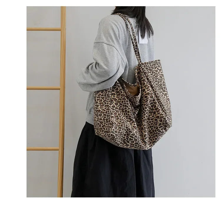 Leopard Motif Canvas Statement Tote