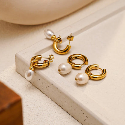 Removable Natural Pearl Hoop Earrings